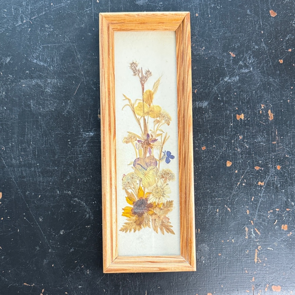 Rustic Wooden Framed Floral Art Vintage
